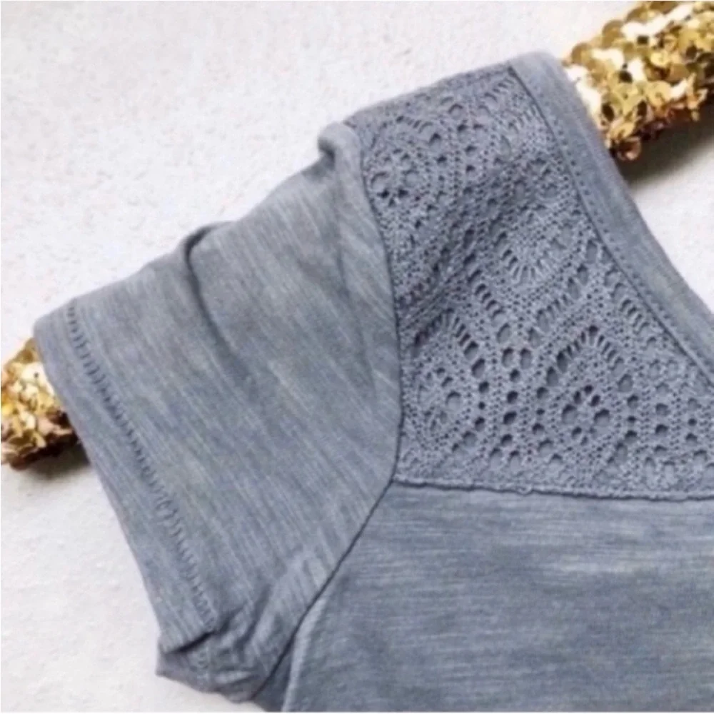 Kids Gray Lace Yoke Short Sleeve Tee